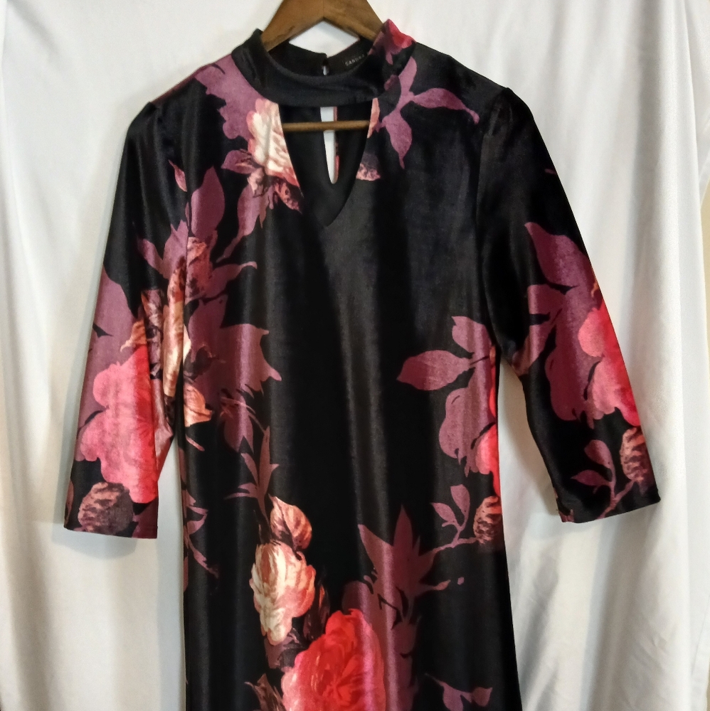 Sandra Darren Black and Purple Floral Dress